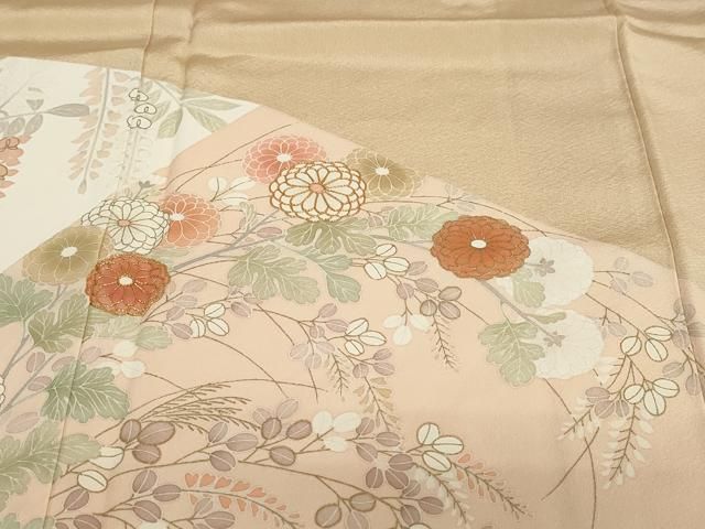 平和屋着物●豪華色留袖　駒刺繍　流水草花文　金彩　正絹　逸品　DABD9330ud 平和屋着物○豪華色留袖 駒刺繍 流水草花文 金彩 正絹 逸品 DABD9330ud