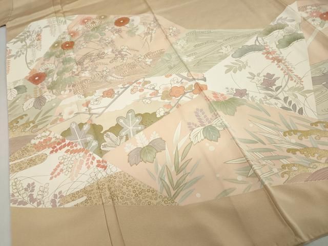 平和屋着物○豪華色留袖 駒刺繍 流水草花文 金彩 正絹 逸品 DABD9330ud