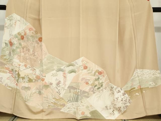 平和屋着物●豪華色留袖　駒刺繍　流水草花文　金彩　正絹　逸品　DABD9330ud 平和屋着物○豪華色留袖 駒刺繍 流水草花文 金彩 正絹 逸品 DABD9330ud
