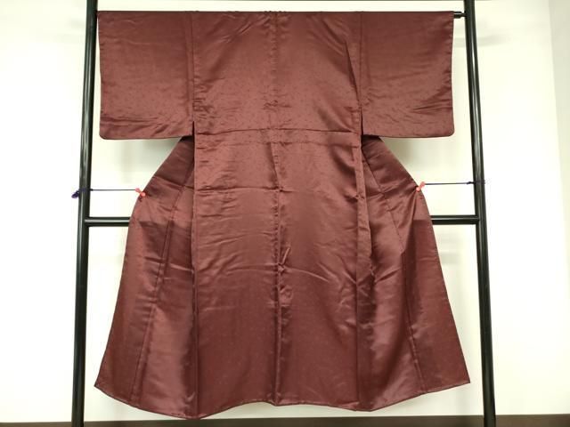 平和屋着物▽男性 色無地 単衣 霞地紋 葡萄茶色 洗える着物 DABE1468op