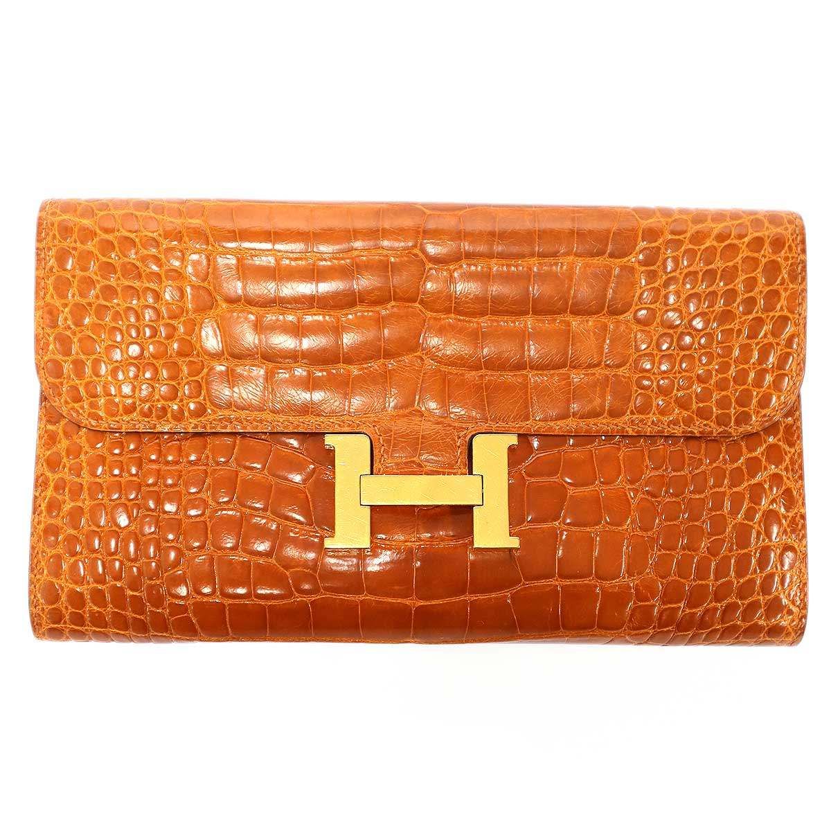 HERMES エルメス Constance Long Wallet Alligator コンスタンス アリゲーターレザーロングウォレット 長財布  キャメルブラウン系×ゴールド HERMES - HERMES エルメス Constance Long Wallet Alligator コン