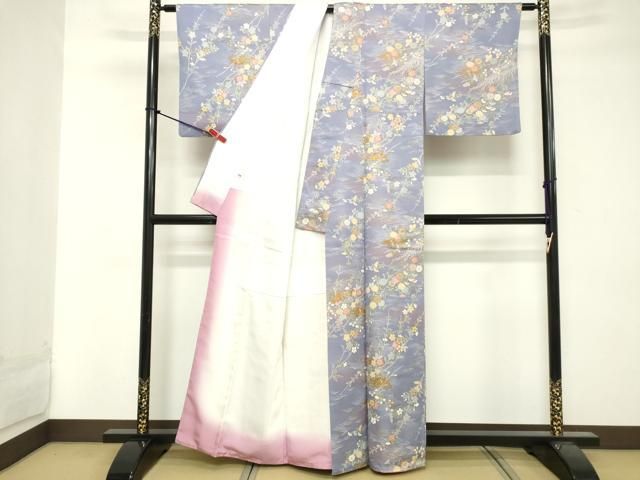 平和屋着物▽小紋　単衣　流水花文　洗える着物　AABD0367fy 平和屋着物▽小紋 単衣 流水花文 洗える着物 AABD0367fy 【公式通販】