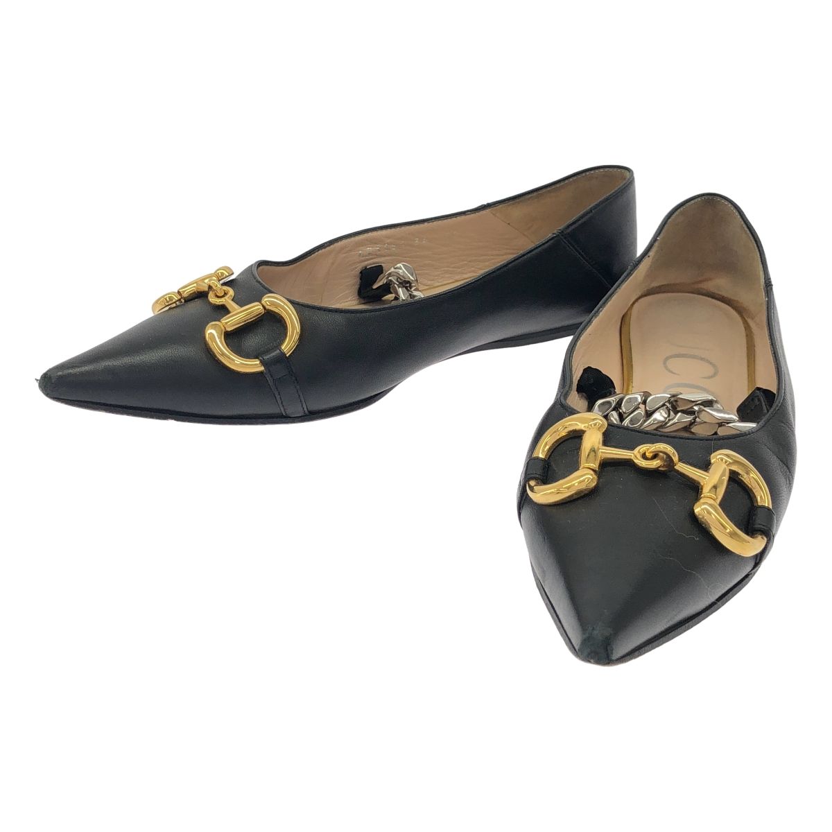 yページ　Gucci グッチ パンプス (size35) GUCCI グッチ ホースビットチェーン フラットパンプス 621161 ブラック
