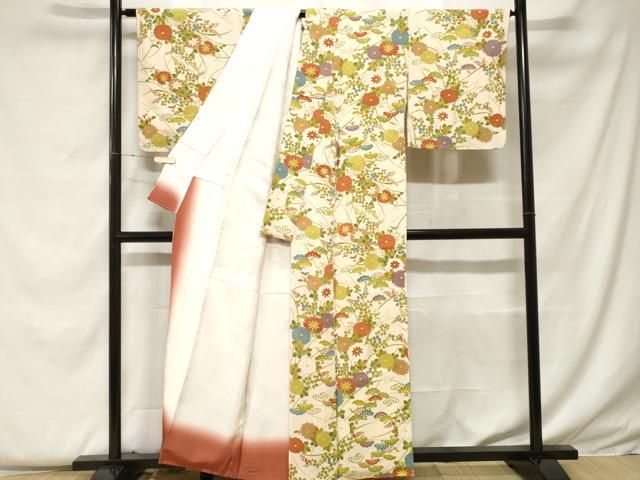 平和屋着物□上質な小紋 松葉草花文 金彩 鬼しぼ縮緬 正絹 逸品
