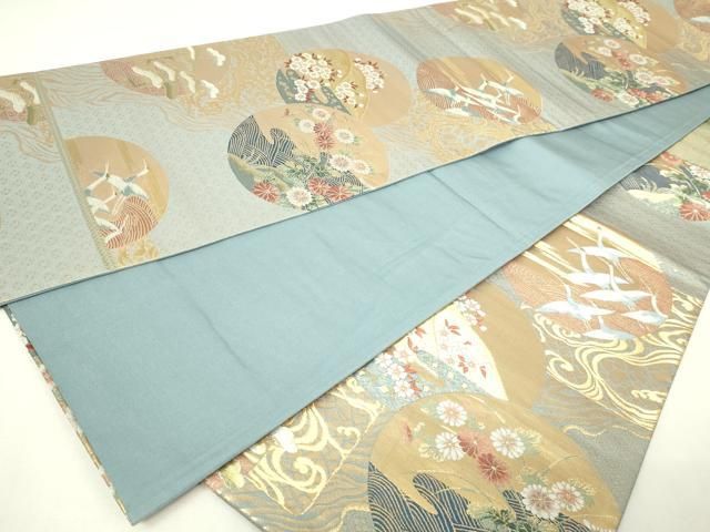 平和屋本店▽六通柄袋帯 飛鶴草花丸文 純金 正絹 逸品 DABE9331sf