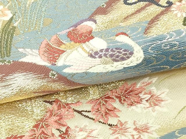 平和屋本店▼六通柄袋帯　唐織　御所車御苑文　本金二重箔　正絹　逸品　DABE9332sf 平和屋本店▽六通柄袋帯 唐織 御所車御苑文 本金二重箔 正絹 逸品