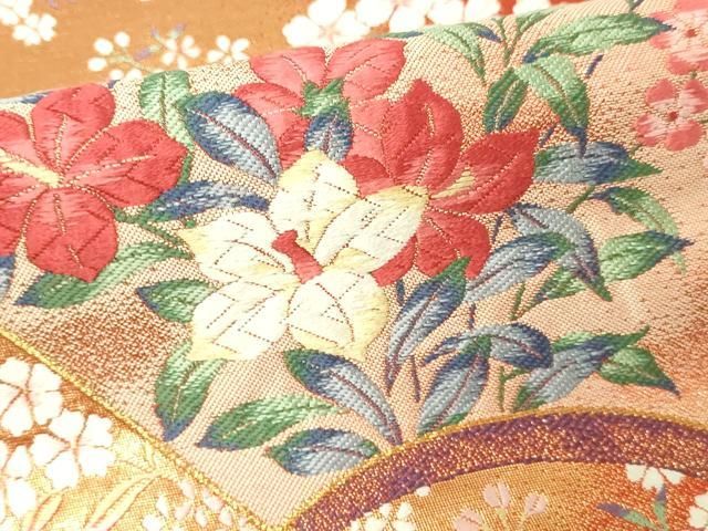 平和屋本店▼六通柄袋帯　唐織　地紙花鳥文　秀水　純金箔　正絹　逸品　DABE9333sf 平和屋本店▽六通柄袋帯 唐織 地紙花鳥文 秀水 純金箔 正絹 逸品