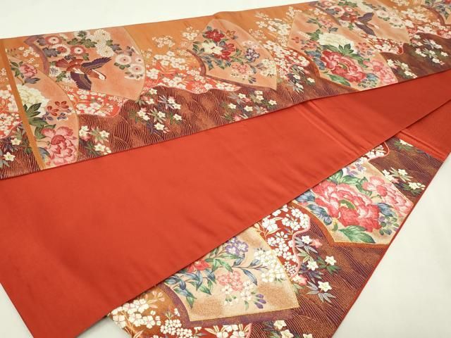 平和屋本店▼六通柄袋帯　唐織　地紙花鳥文　秀水　純金箔　正絹　逸品　DABE9333sf 平和屋本店▽六通柄袋帯 唐織 地紙花鳥文 秀水 純金箔 正絹 逸品
