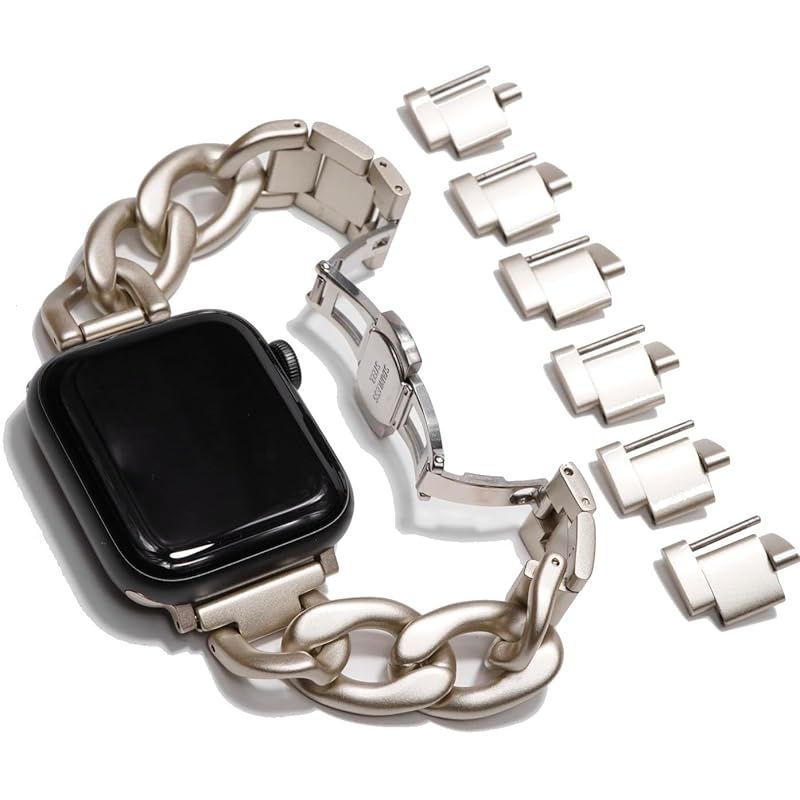 Royce&Roland Apple watch チェーンバンド バタフライバックル おしゃれ アップルウォッチ 時計 バンド (ステンレス/シルバー) レディース メンズ ギフト プレゼント (40mm 41mm 42mm, スターライト) 1