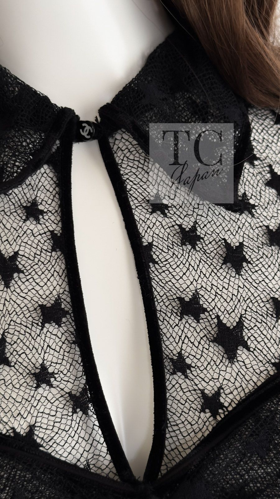 シャネル ブラウス トップス CHANEL ブラック 星柄 半袖 カール
