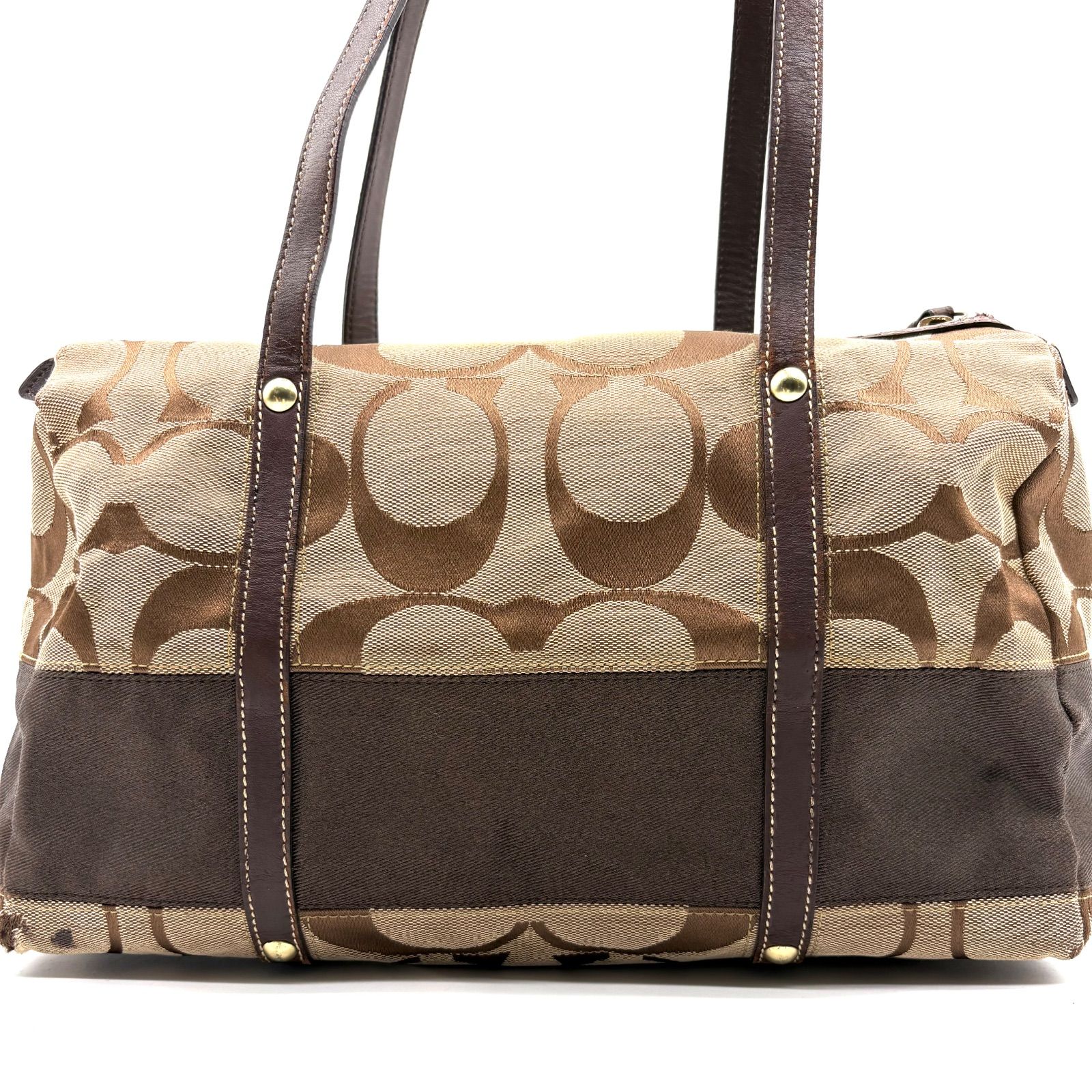 COACH y2k signature satchel mini boston stripe beige brown canvas 