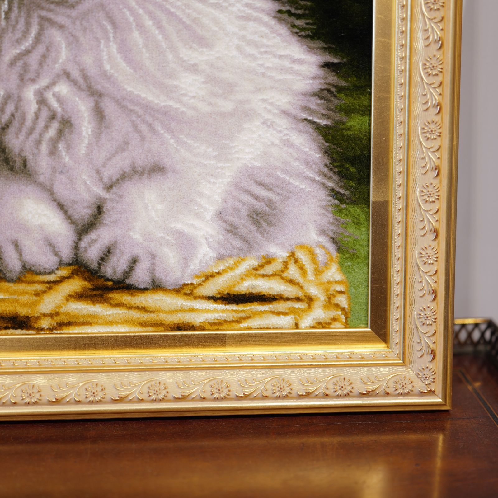 タブリーズ産 ペルシャ絵画絨毯 猫デザイン 40×65cm ウール×シルク 