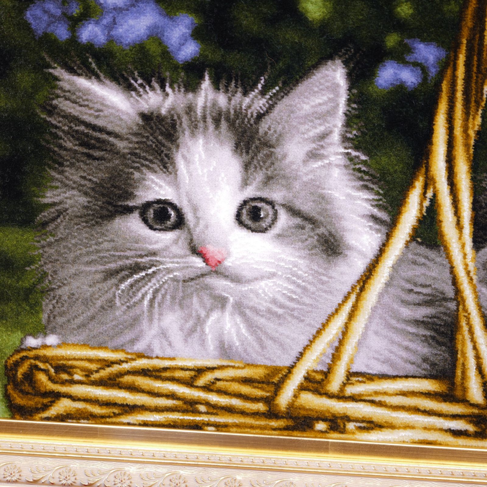 タブリーズ産 ペルシャ絵画絨毯 猫デザイン 40×65cm ウール×シルク