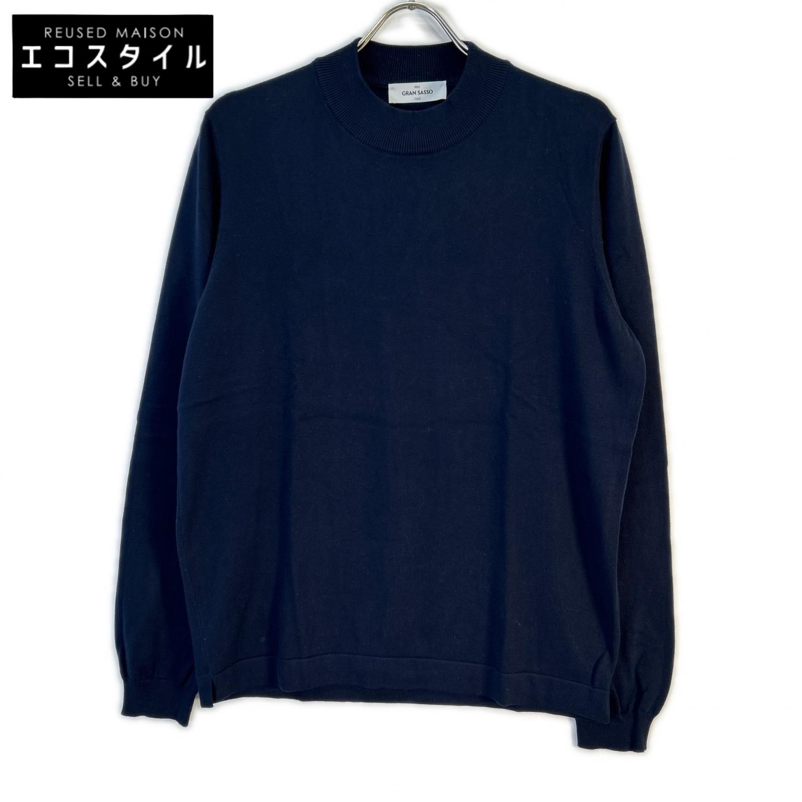 GRAN SASSO グランサッソ 58108/18120 ﾈｲﾋﾞｰ ﾓｯｸﾈｯｸ ｿﾌﾄｺｯﾄﾝ ﾆｯﾄ 48 