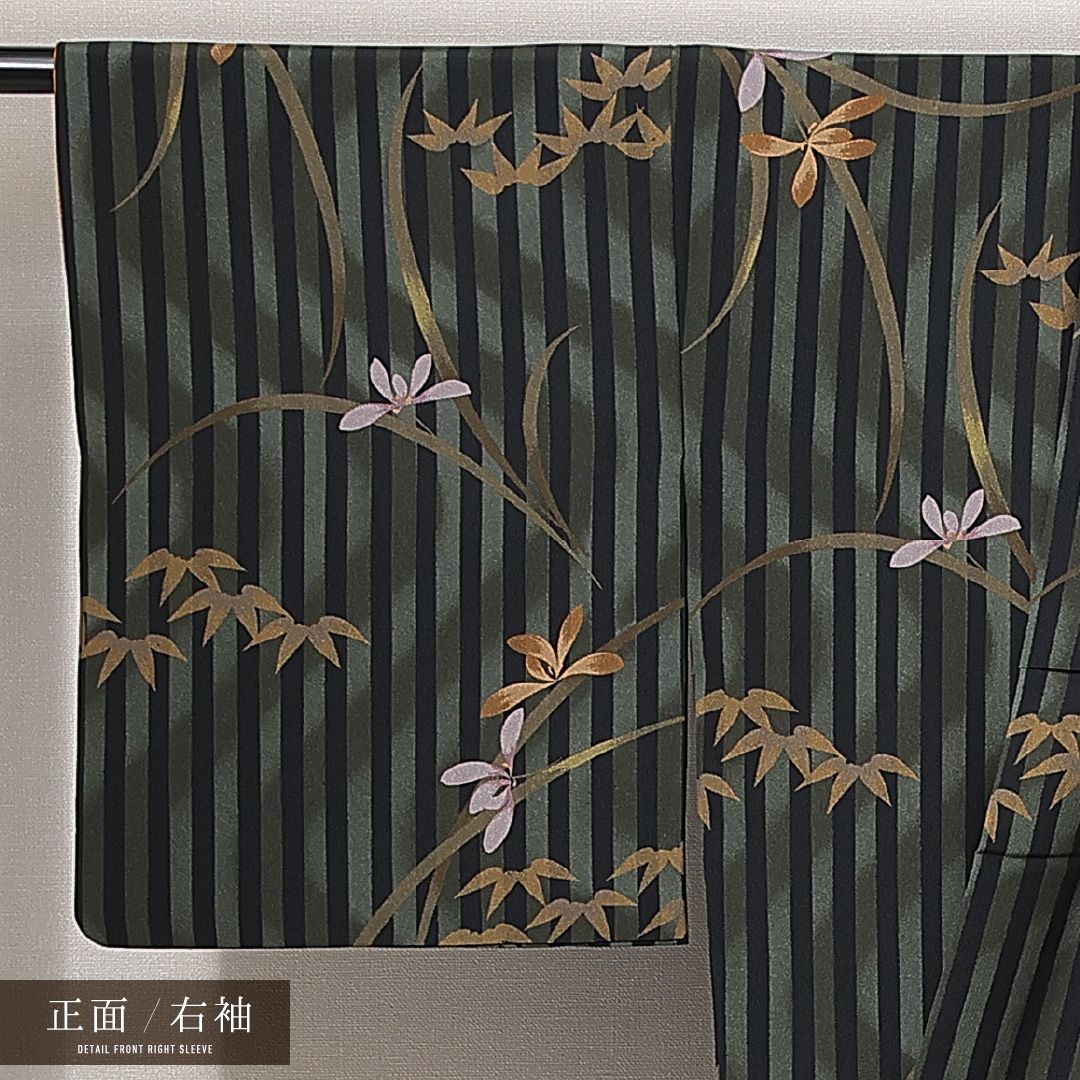 単衣　小紋　植物花草模様　煤竹色　ちりめん地　バチ衿　4KP15 単衣 小紋 フルセット 4点 椿 バチ襟 単4 - メルカリ