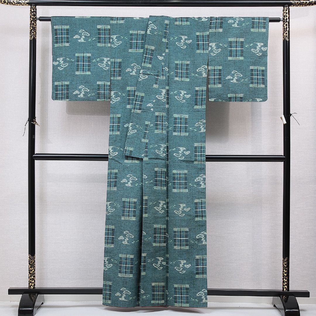 十日町紬 袷 身丈160cm 裄丈64cm 正絹 Aランク カジュアル 広衿 L