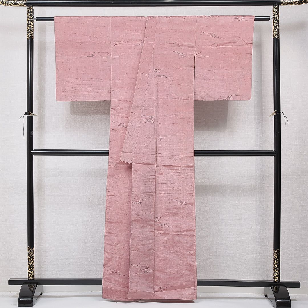 「縁」154ｃｍ～160ｃｍ 単衣 紬着尺 花唐草 バチ衿 正絹 Ｃ１４９ 縁」158cm～165cm ロング寸 縞柄 紬着尺 正絹 バチ衿 B667