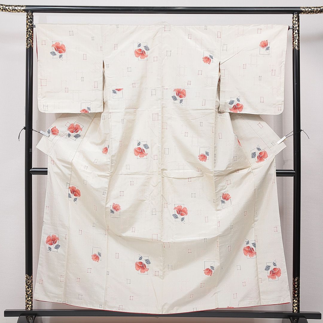 紬 袷 身丈159cm 裄丈66cm 正絹 Cランク カジュアル バチ衿 Mサイズ 花