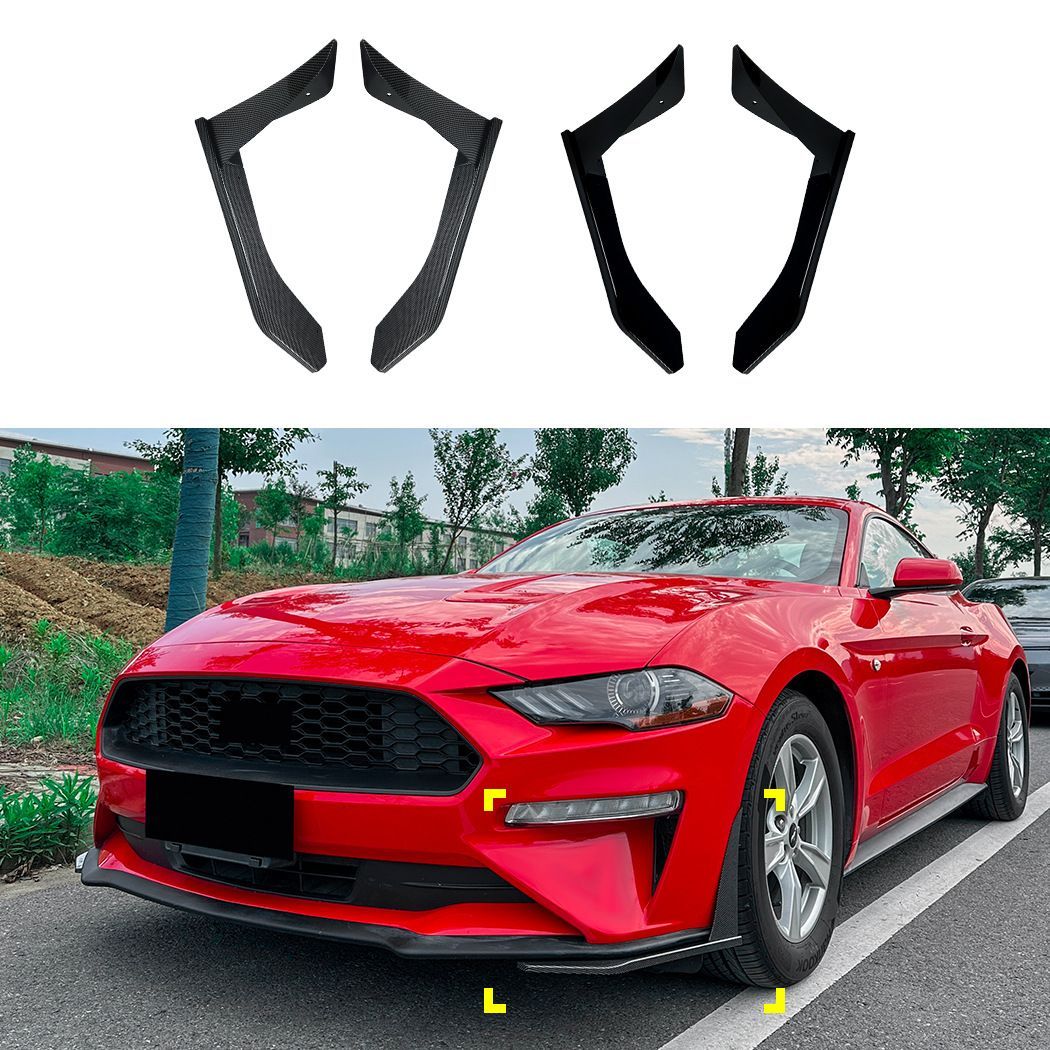 フォード・マスタング (Ford Mustang) MK6.5 2018-2023 対応 フロントカナード エアロフィン 風刀 ABS製 カーボン柄/ピアノブラック ドレスアップ 空力改善 スポーティ スタイリッシュ 簡単装着 送料無料