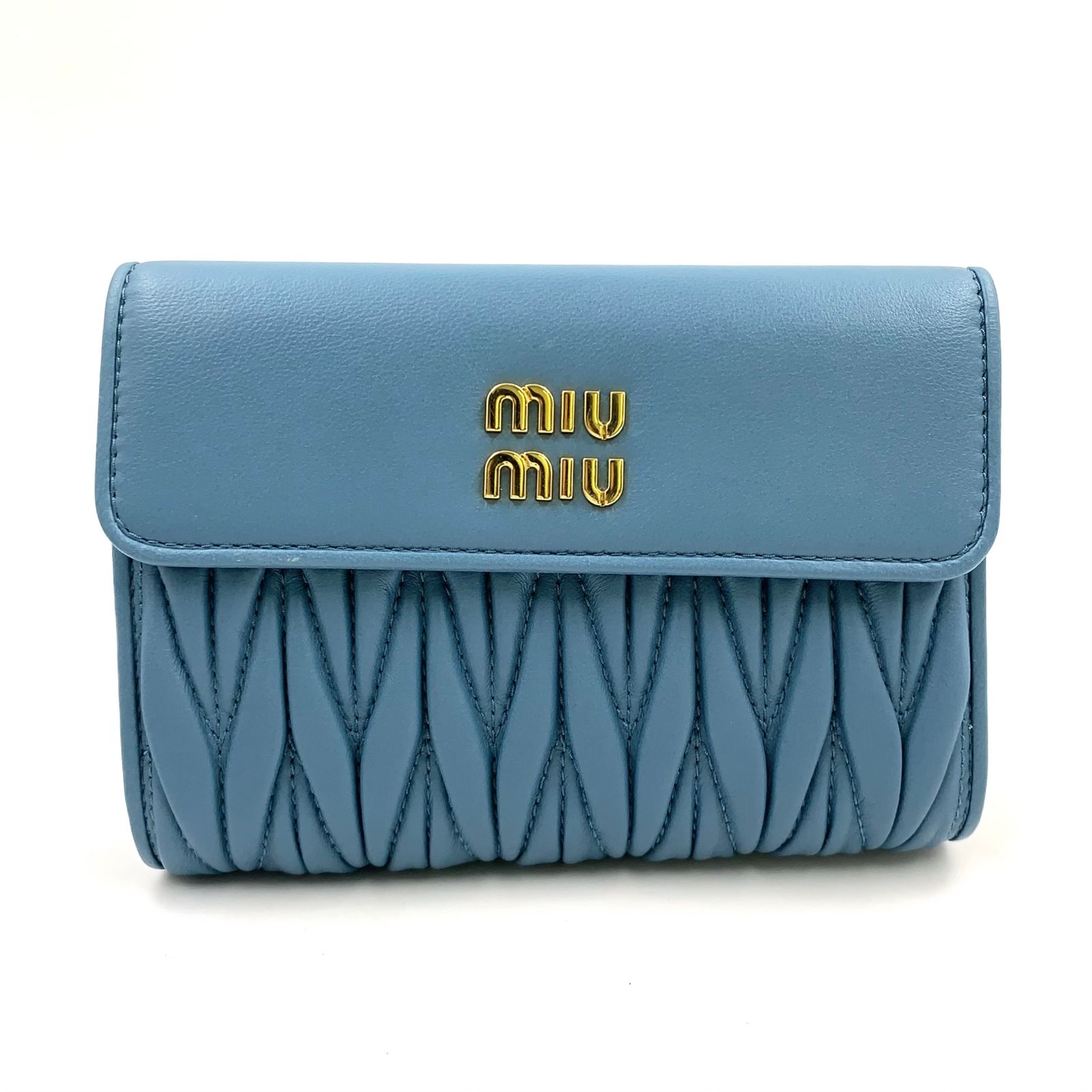 三つ折り miu（ミュウミュウ） miu 三つ折り財布 水色 miu miu 財布 レディース ブルー - 小物