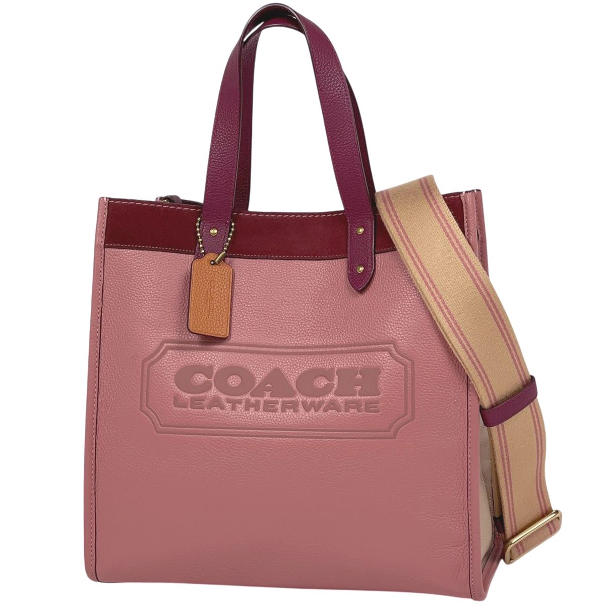 コーチ COACH ロゴ トートバッグ 2WAY ショルダーバッグ レザー ピンク 