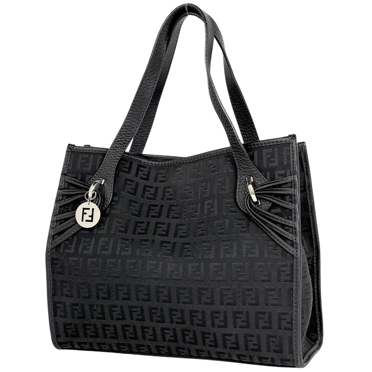 フェンディ FENDI ズッキーノ柄 ハンドバッグ キャンバス ブラック 