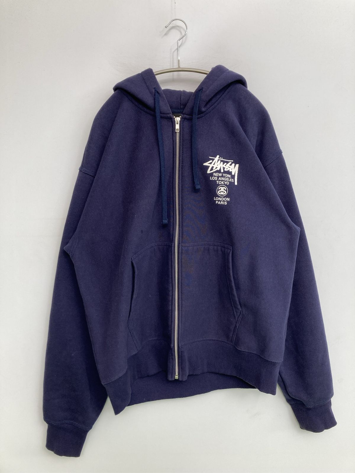 stussy ステューシー パーカー L ネイビー コットン 裏起毛 前面 