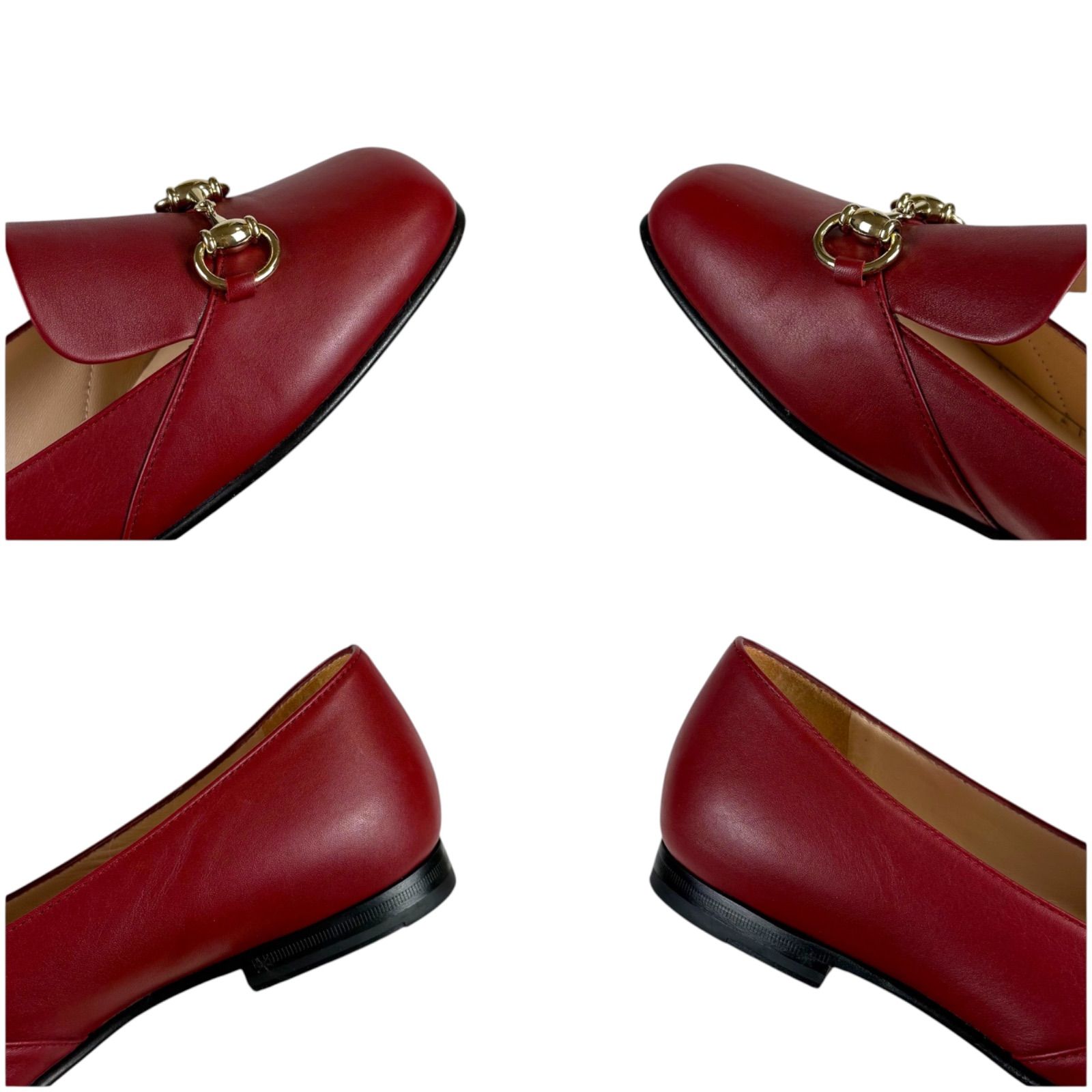 GUCCI グッチ スクエアトゥ ホースビット ローヒール パンプス レッド 