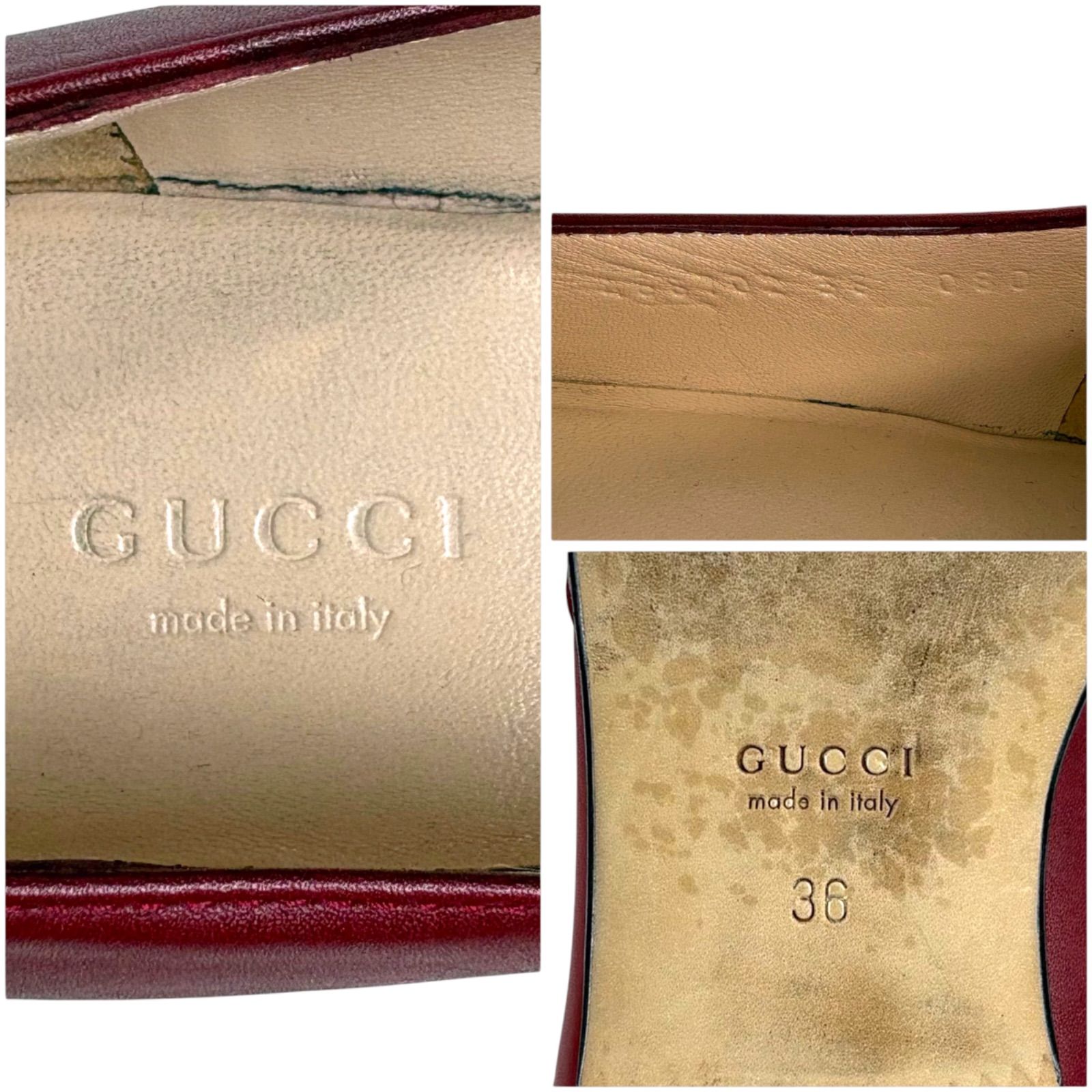 GUCCI グッチ スクエアトゥ ホースビット ローヒール パンプス レッド 