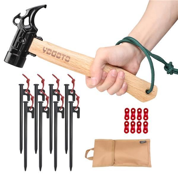 ハンマー+25cmペグ8本＋収納ケース＋自在金具8枚 【YOGOTO