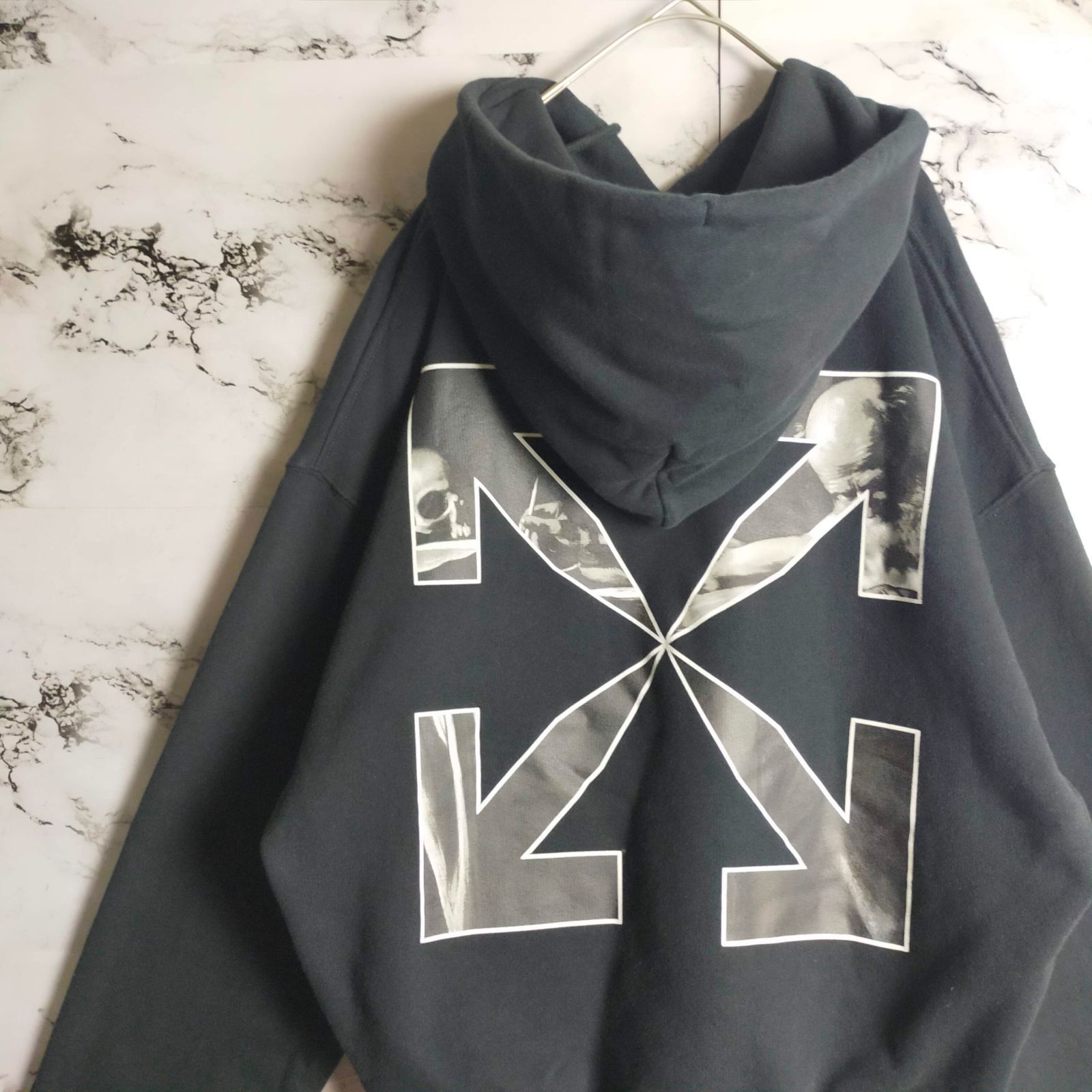 [OFF-WHITE] オフホワイト パーカー M ブラック アローロゴ バックプリント 希少 逸品 完売モデル 入手困難 ストリート オーバーサイズ メンズ レディース ユニセックス 良品 ヴァージルアブロー