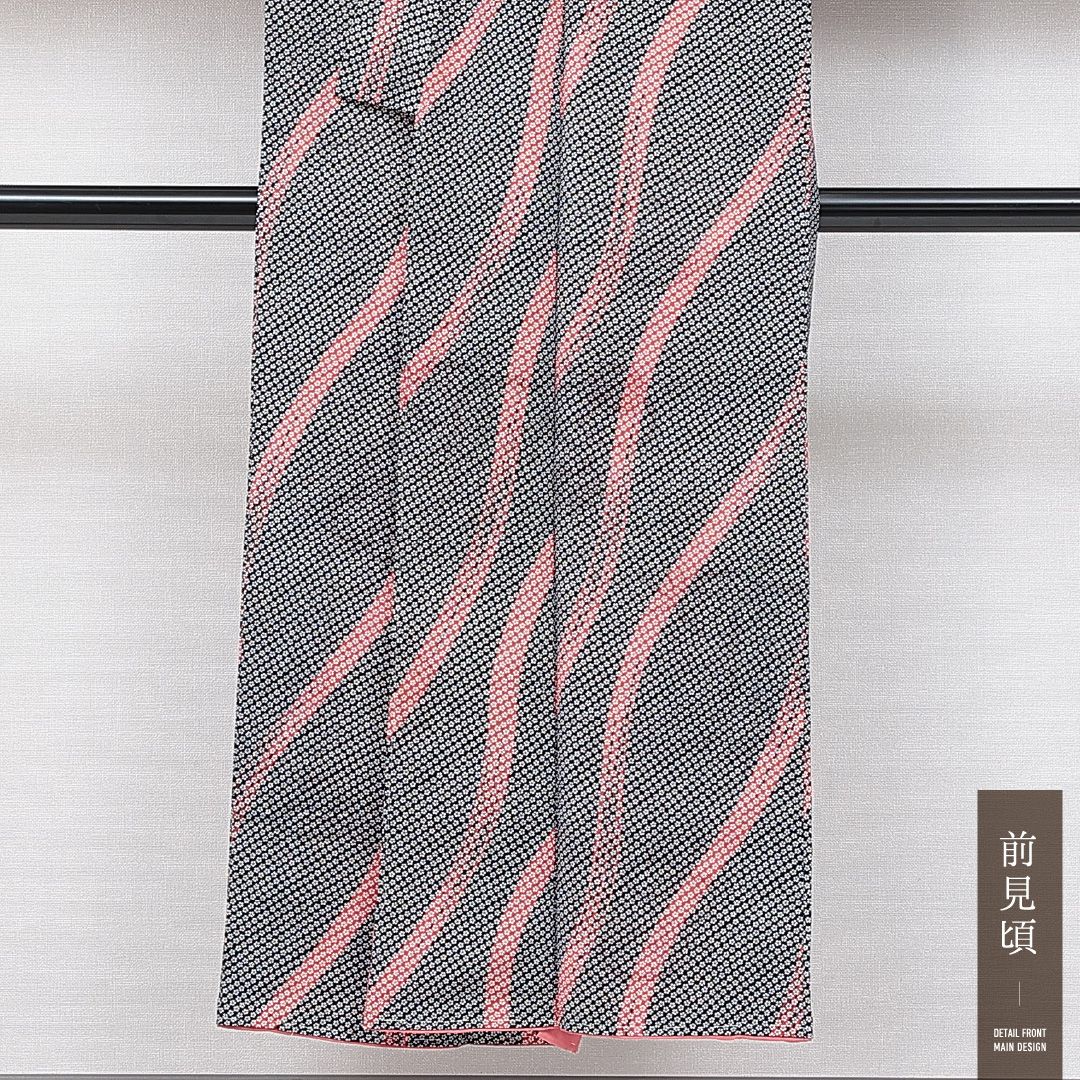 「縁」146ｃｍ～153ｃｍ 単衣 ちりめん地 小紋 正絹 KK279 リサイクル着物】小紋 正絹 Sランク 身丈161.5cm 裄丈64cm 袷