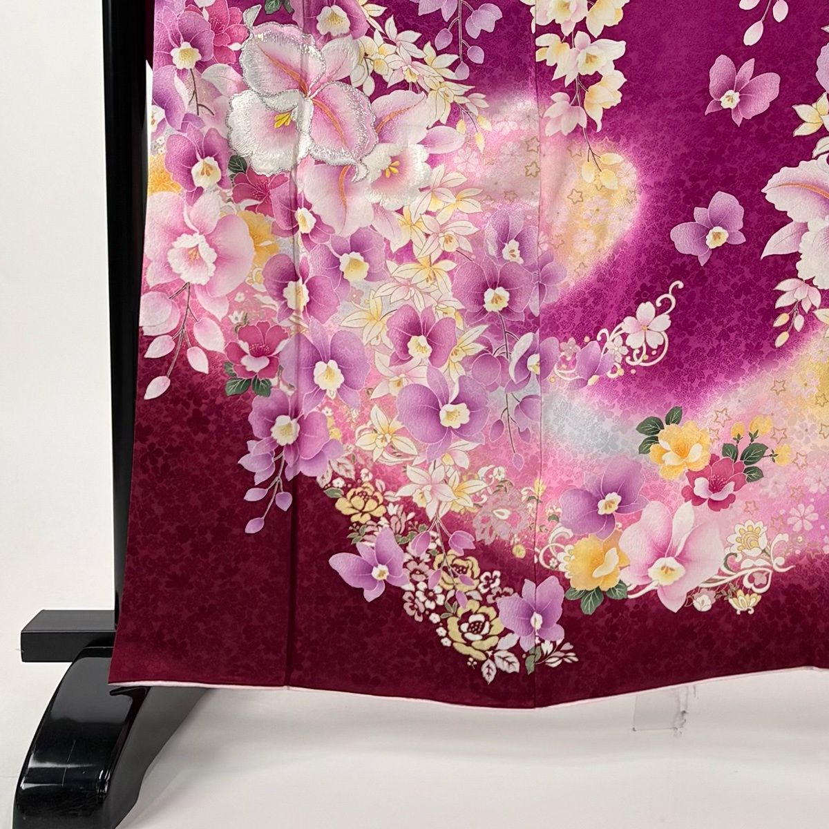 Pink♡様　正絹　振袖　駒刺繍　絞り　草花文　やまと誂製　袋帯　唐織　銀糸　紫 淡いくすみピンクに辻が花や藤、桜が舞う古典柄の成人式振袖| kimono
