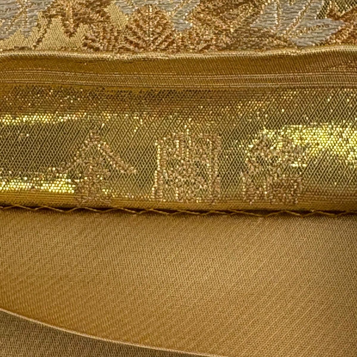 美品】 袋帯 秀品 じゅらく 落款 建物 風景 金糸 箔 金色 六通 正絹
