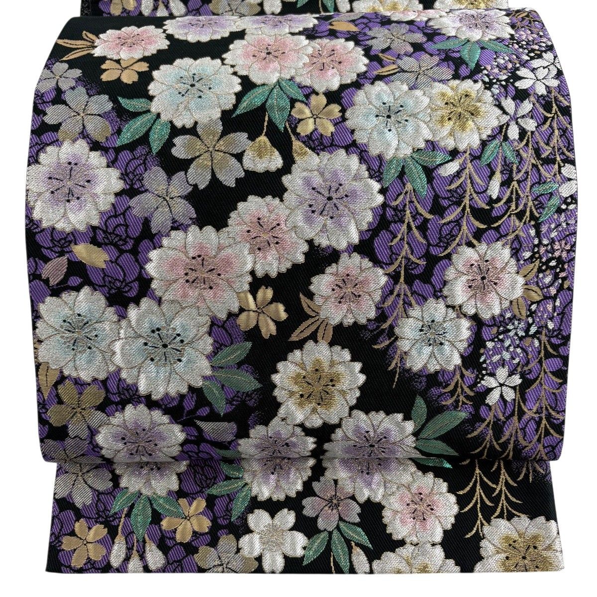 美品】 袋帯 秀品 桜 花 金糸 箔 黒 六通 正絹 【中古】 - メルカリ