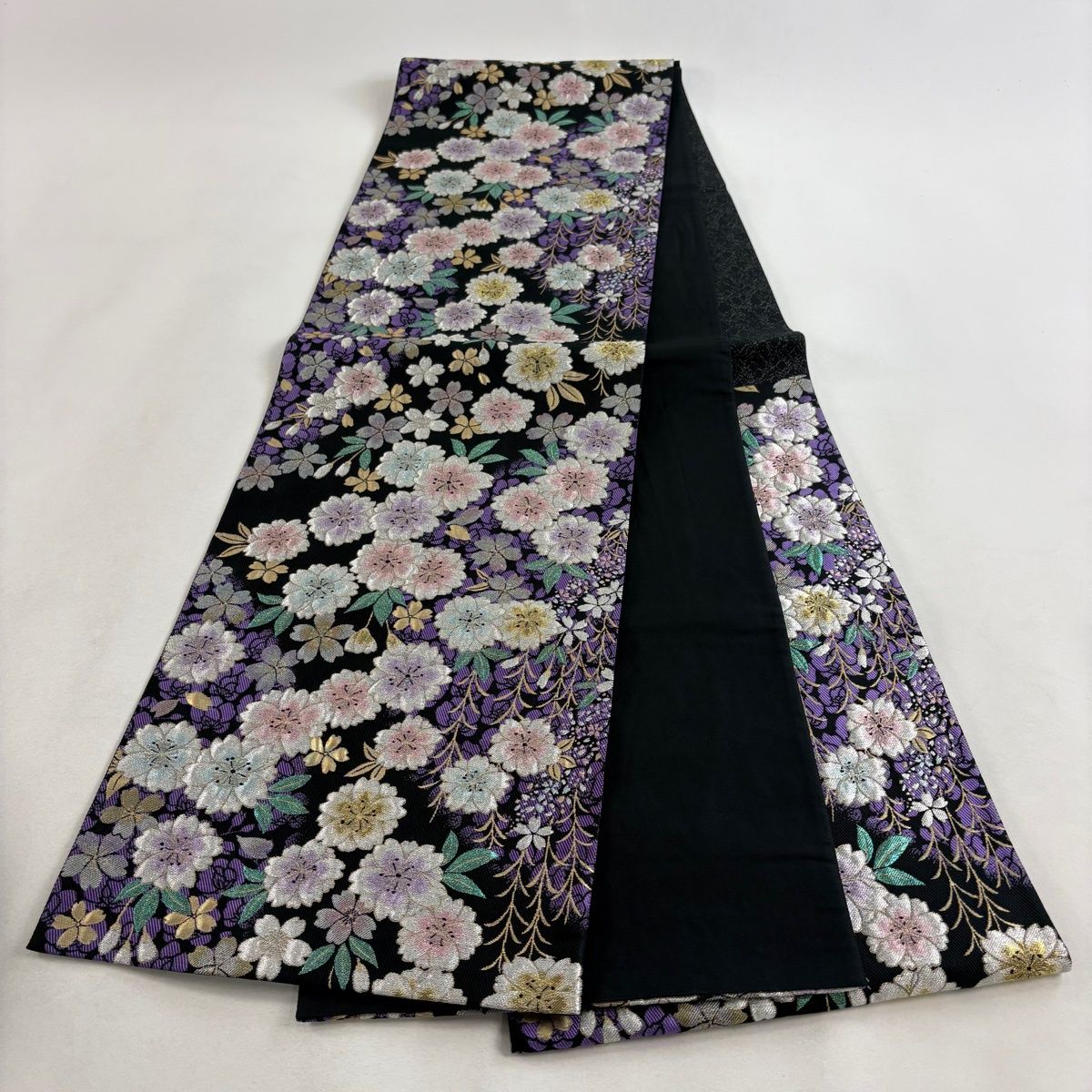 美品】 袋帯 秀品 桜 花 金糸 箔 黒 六通 正絹 【中古】 - メルカリ