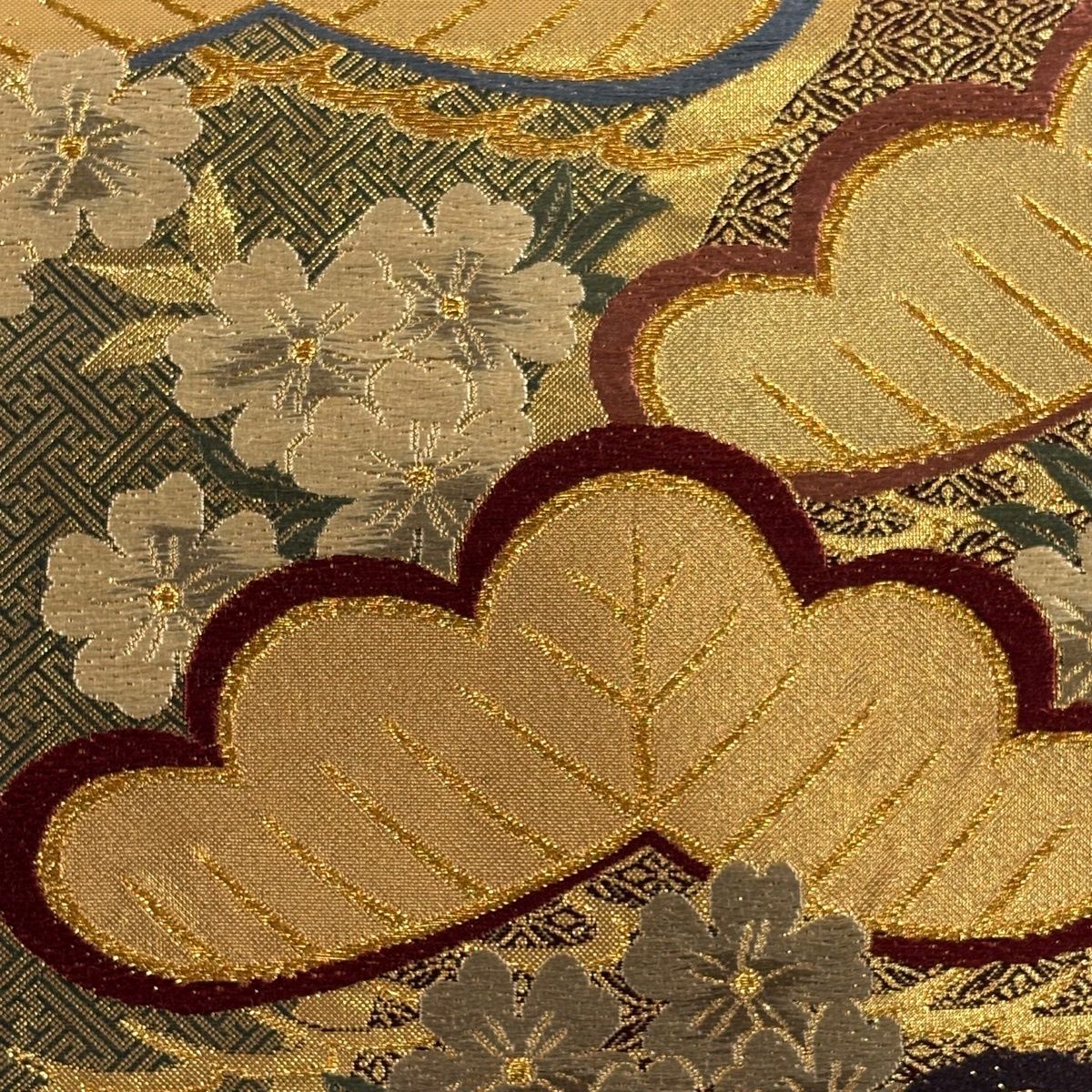 袋帯 秀品 笠松 桜 金糸 箔 灰緑 六通 正絹 【中古】 - メルカリ