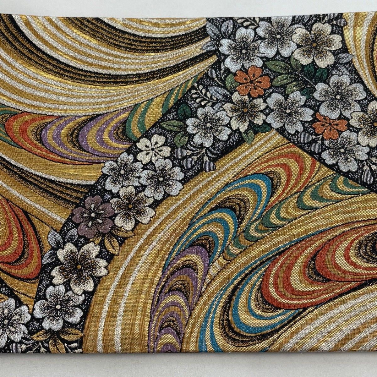 美品 袋帯 秀品 桜 波 箔 金銀糸 黒 六通 正絹 中古 - メルカリ 【競 