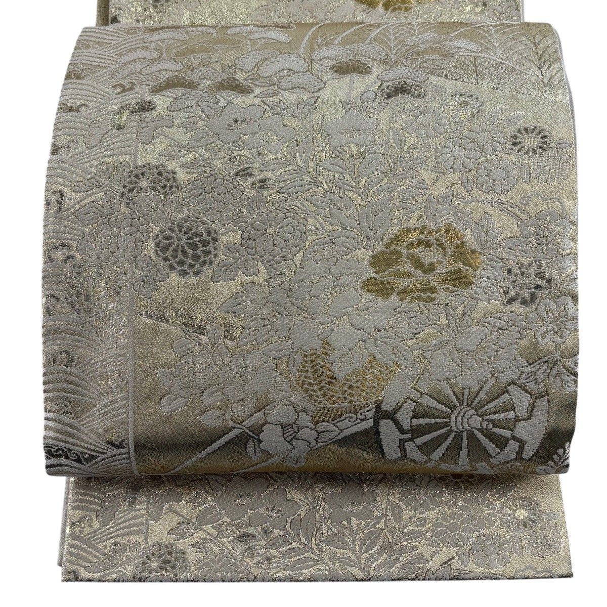 袋帯 秀品 花車 草花 本金箔 刺繍 金色 六通 正絹 【中古】 - メルカリ