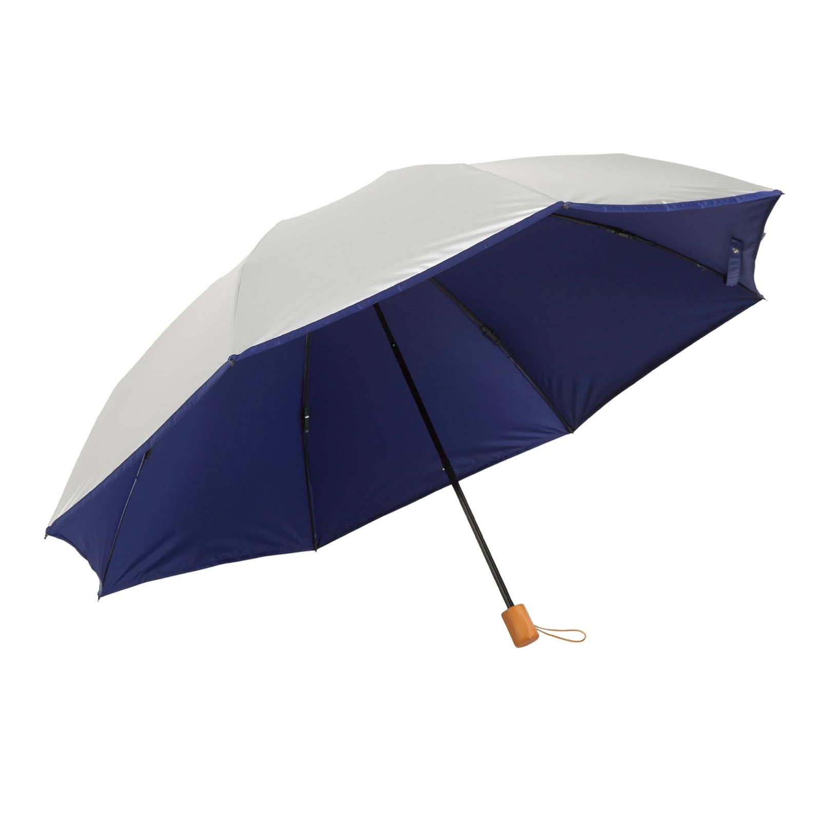 日傘 晴雨兼用 折りたたみ傘 60cm UVカット 100 遮光 遮熱 3つ折り メンズ レディース LIEBEN-0804 (シルバー／ネイビー)