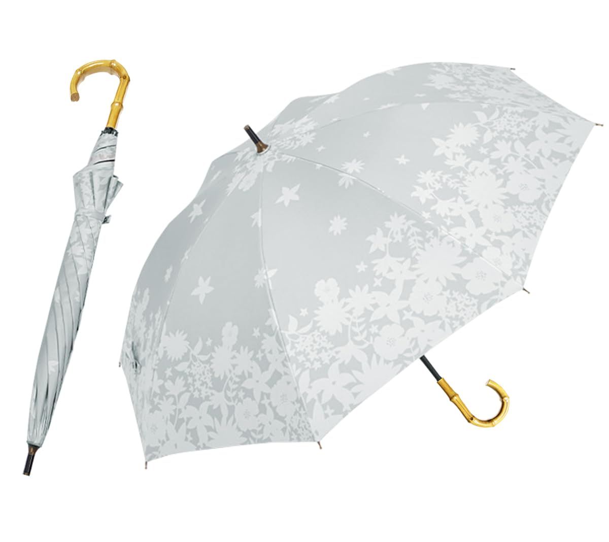 hiino kano 傘 レディース 日傘 uvカット 遮光 長傘 日傘兼用雨傘 レディース 超軽量 約250g バンブーハンドル 母の日のプレゼント 敬老の日 ギフト 誕生日プレゼント おしゃれ 晴雨兼用傘 超撥水 遮光遮熱 8本骨 親骨50cm (フラワー