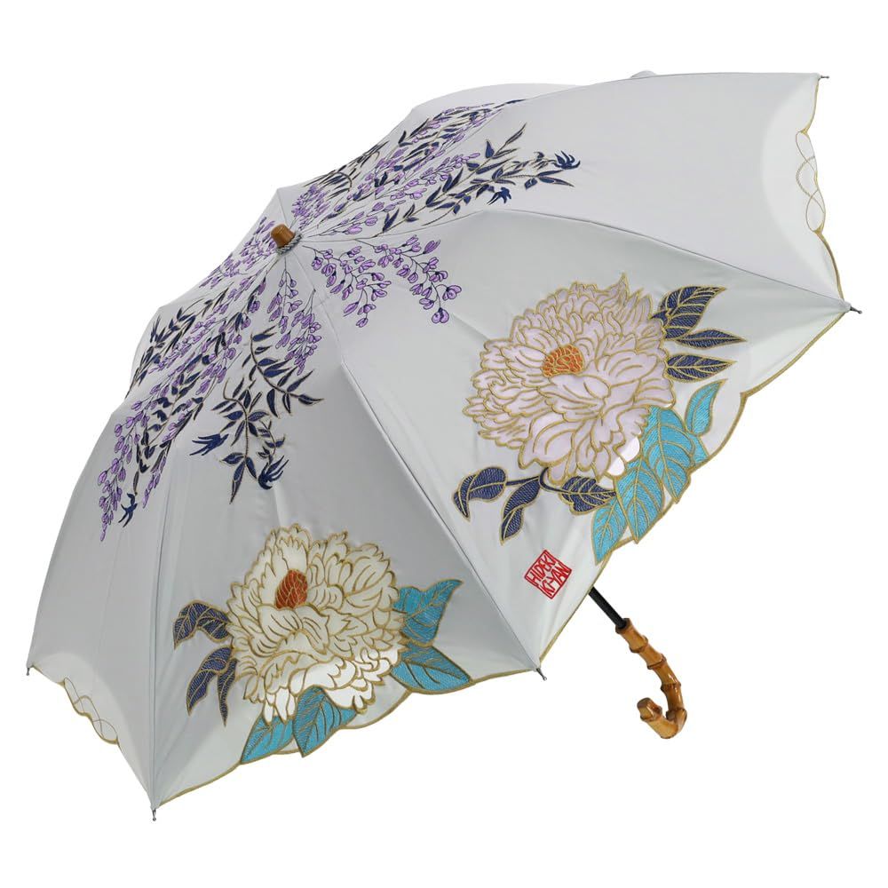 【シノワズリーモダン】日傘 晴雨兼用 レディース 折りたたみ日傘 女優日傘 かわず張り ショート折りたたみ オーガンジー 刺繍 UVカット 完全遮光 遮熱 逃熱涼しい 木村英輝 キーヤン コラボ 蓮花・牡丹 (牡丹・グレー)