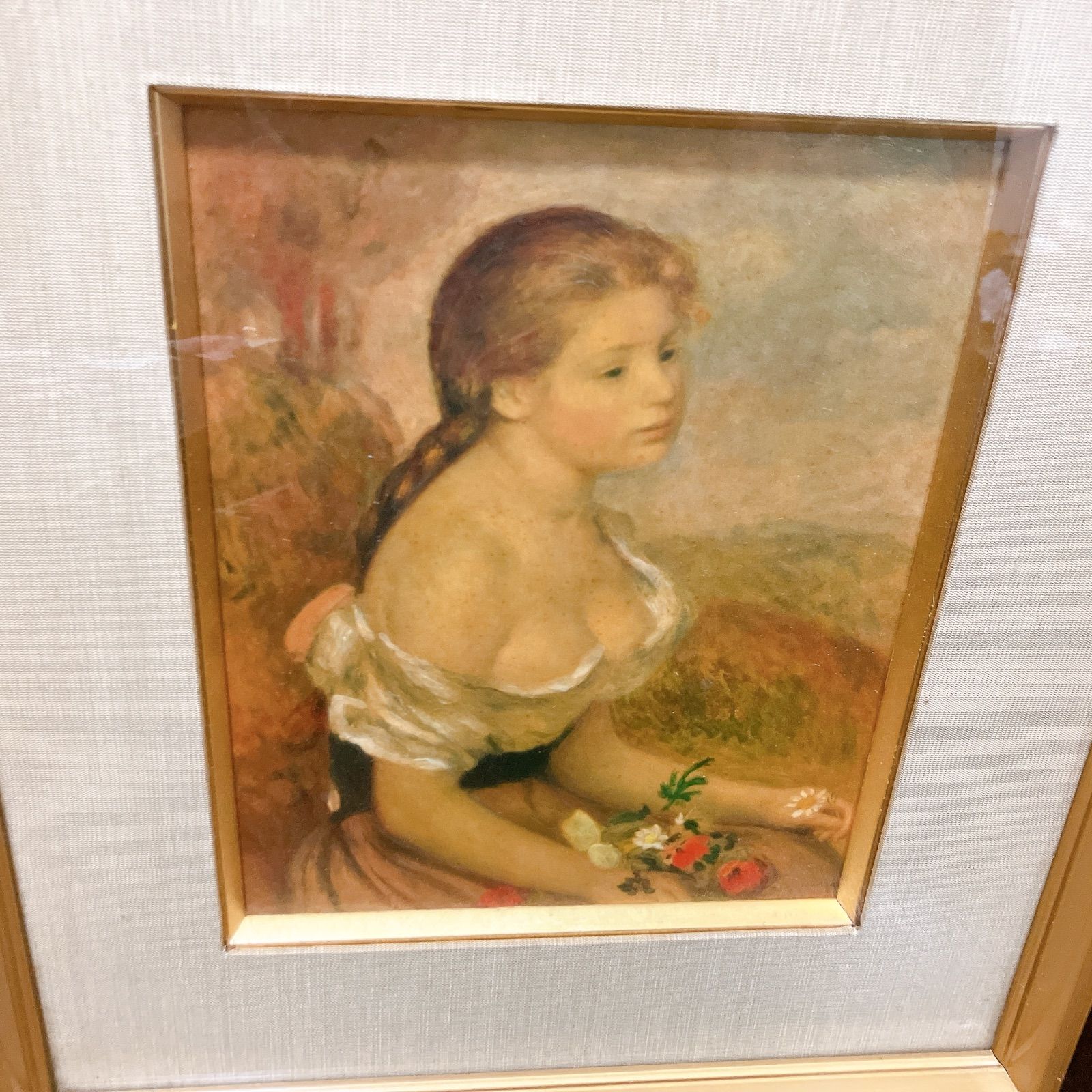 ルノワール 花を持つ少女 ヒナギクを持つ少女 複製画 額装済み
