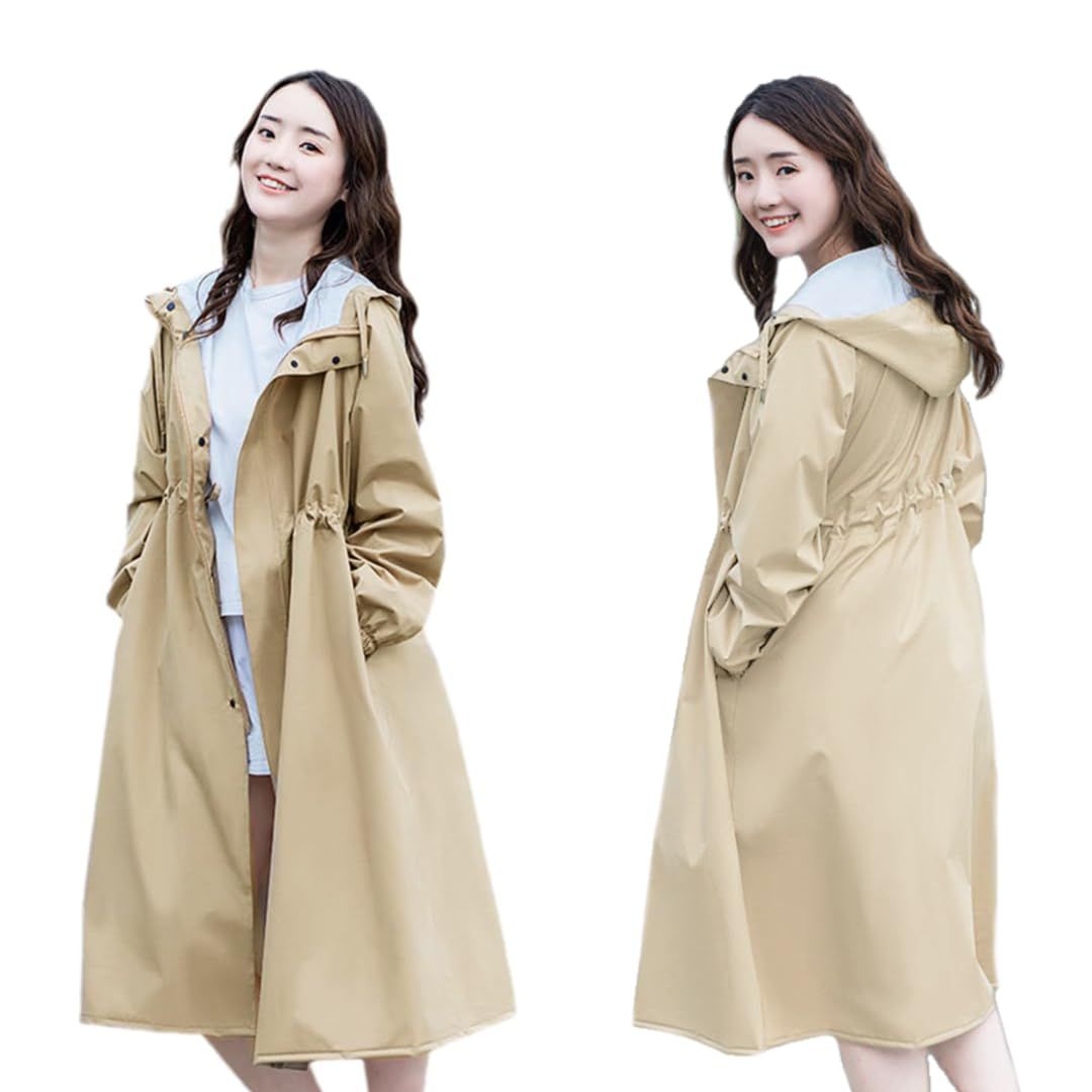 [Vasarhely] M-2XL 蒸れない 薄手 レインコート レディース おしゃれ ロング レインウェア カッパ ポンチョ レインコート 防水撥水 コート可愛い 綺麗め 軽量 大きいサイズ 袖口ゴム ポケット付き 長め 梅雨対策 アウトドア 雨具 秋 (J 4,248円