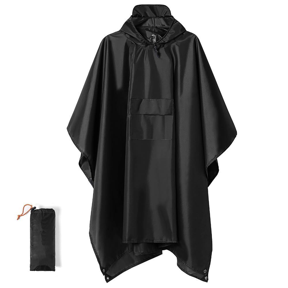 [sorvi] レインポンチョ レインコート ポンチョ カッパ 3way メンズ レディース 通勤 通学 アウトドア 旅行 雨具 多機能 ポケット 軽量 収納袋付き (ブラック)