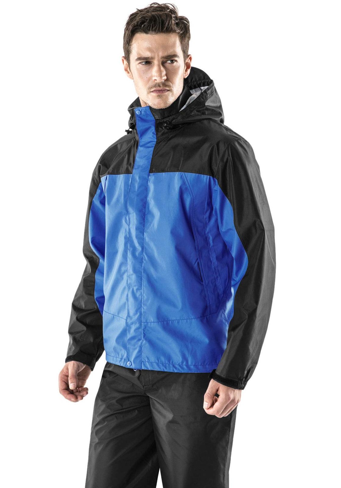 [テスラ] メンズ レインウェア レインスーツ レインコート 上下セット アウトドア 登山 雨具 MES11 上:ブラック/ブルー 下:ブラック S