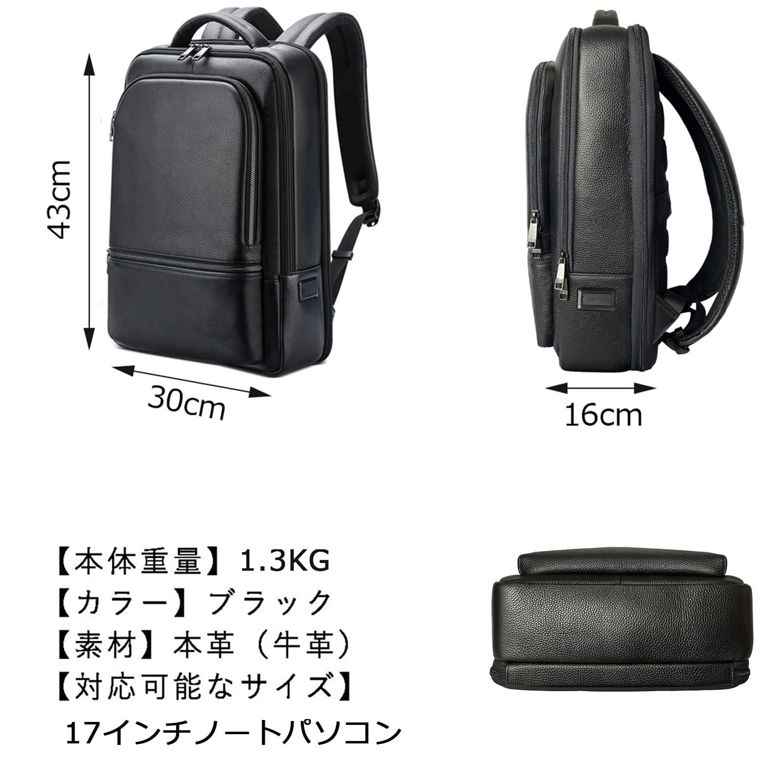 Ariga] リュック メンズ 本革 牛革 17インチPC収納 A4 レザー 大容量 