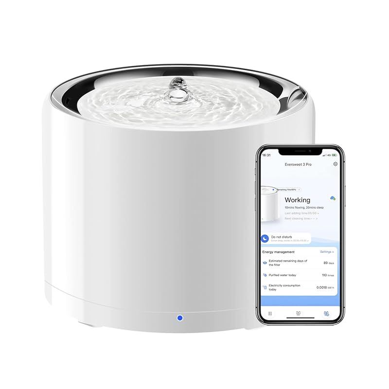 PETKIT ペット 給水器 水飲み器 コードレス 静音ポンプ UV機能あり 循環式 三重濾過 自動パワーオフ LEDライト付き 大容量 猫 犬 1.8L ホワイト EVERSWEET 3 PRO 1