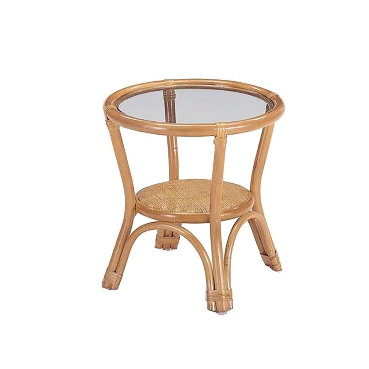 籐家具(ラタン) 籐テーブル 径45 強化ガラス天板 T31