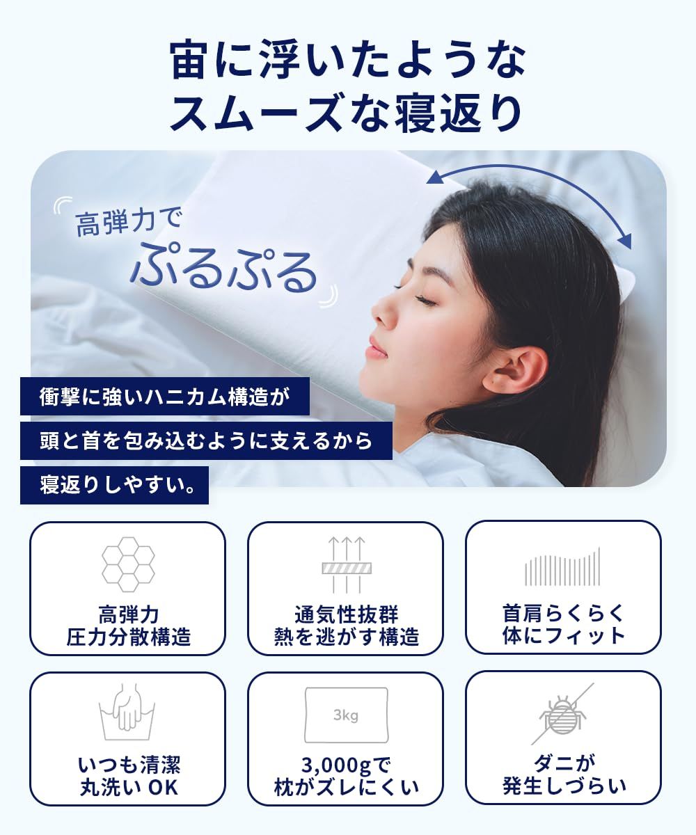 ネムゾウ】まくら 肩こり 首が痛い 高さ調整 耐久10年 丸洗い可能 熱が
